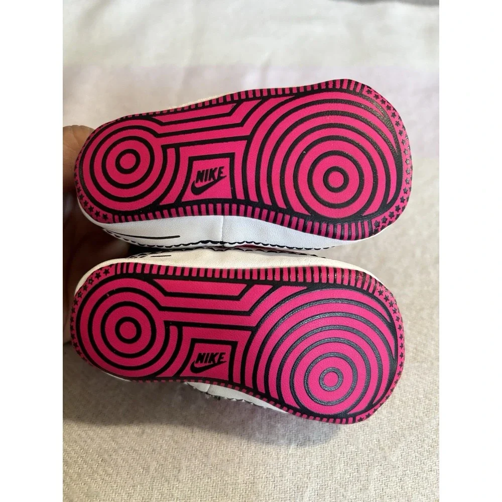 Nike Baby Girl Shoes Size 1C Pink & Black Swoosh Logo Lace Up EUC